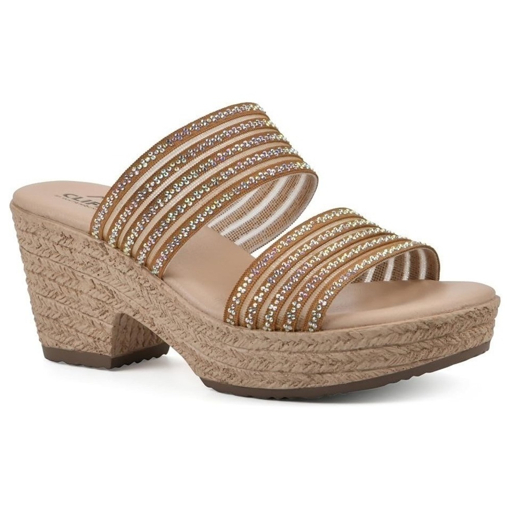 Cliffs by White Mountain Women's Size 7M Bia Slip On Heeled Sandals Tan Mesh